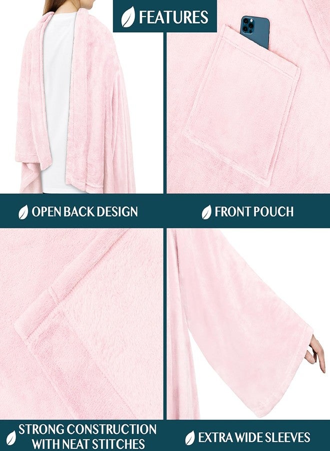 بافيلا بطانية بافيليا القابلة للارتداء بأكمام، مناسبة للبالغين من النساء والرجال، مصنوعة من الصوف الوردي الناعم والدافئ، تغطي الجسم بالكامل، مزودة بجيب أمامي، بطانية مريحة بأكمام، هدية مثالية لعيد الميلاد، للأم والزوجة - Image 2